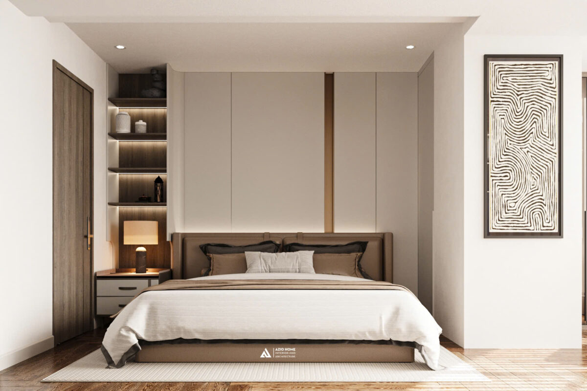 Phòng ngủ với màu sắc trung tính tạo cảm giác thoải mái, thư thái