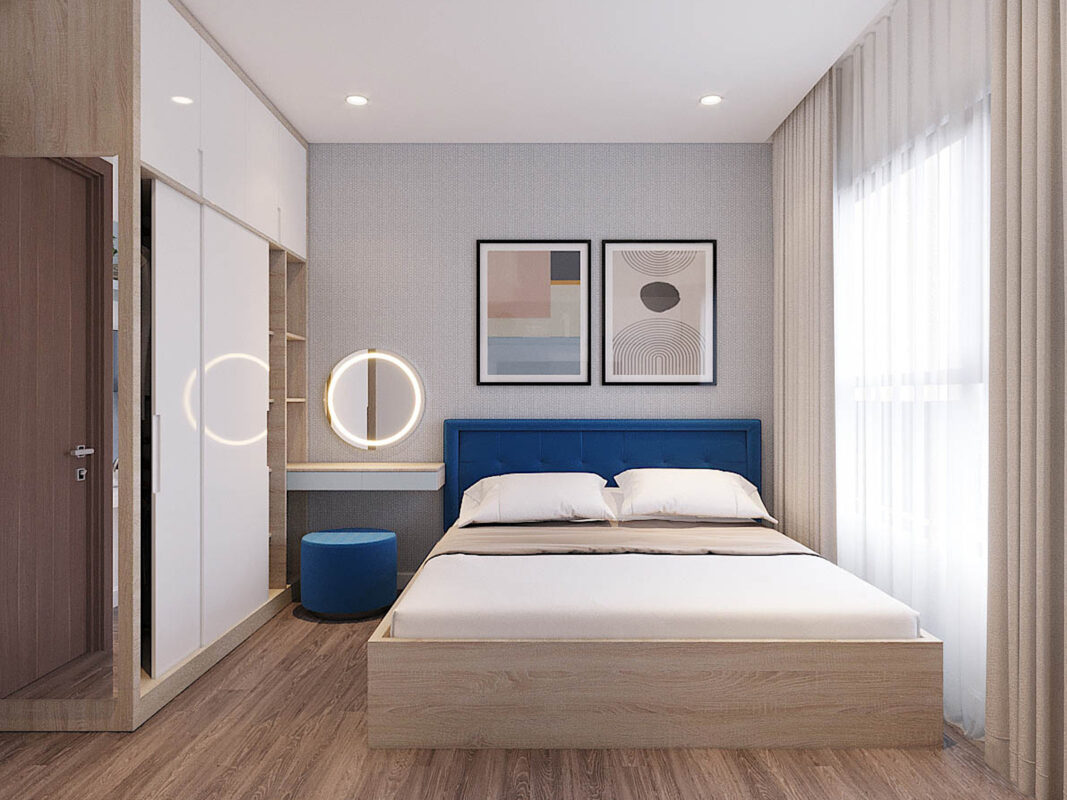 Kết hợp các gam màu trung tính cho phòng ngủ 12m2