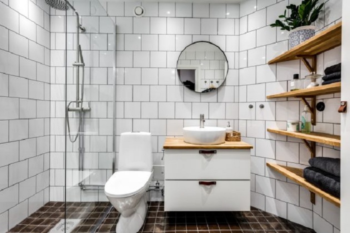 Nội thất nhà tắm Scandinavian sử dụng chất liệu đá