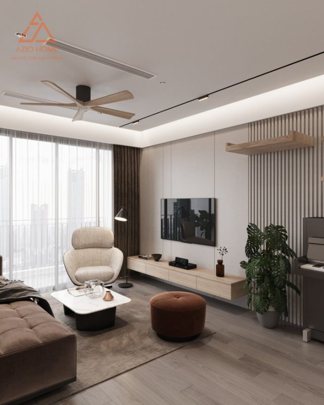 Bản vẽ 3D thiết kế nội thất phòng khách căn hộ chung cư dual key