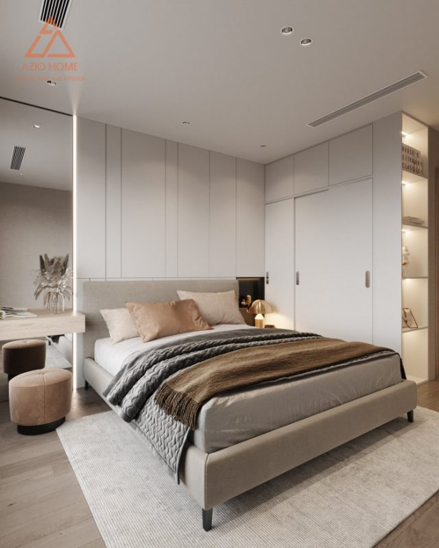 Hình vẽ 3D thiết kế phòng ngủ master nội thất chung cư