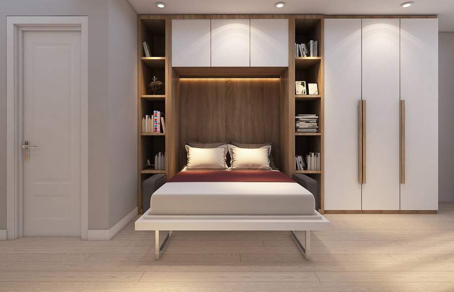 Căn phòng có 1 phòng ngủ nhưng bạn cũng có thể tạn dụng một chiếc tủ quần áo đa năng, sẽ rất tiết kiệm không gian căn phòng