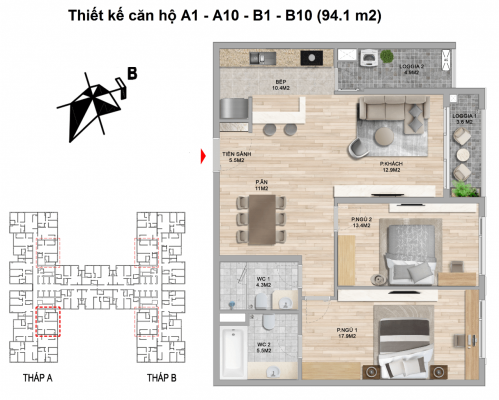 Gợi ý thiết kế nội thất căn hộ chung cư 2 phòng ngủ tại The Zei Mỹ Đình