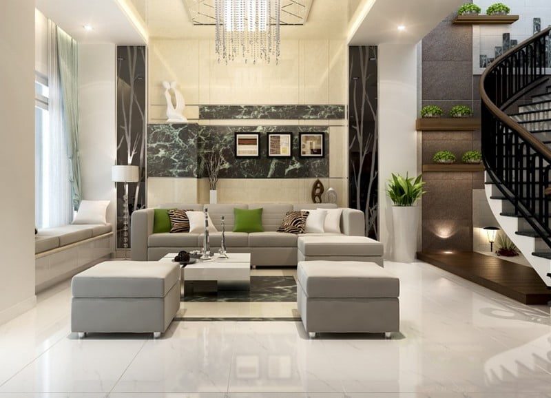 Lối đi trong phòng khách rộng rãi, thông thoáng