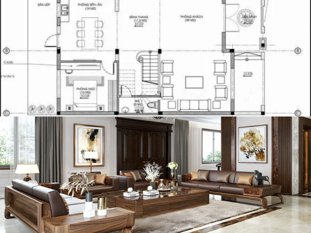 Mô phỏng thiết kế nội thất biệt thự từ 2D-3D 