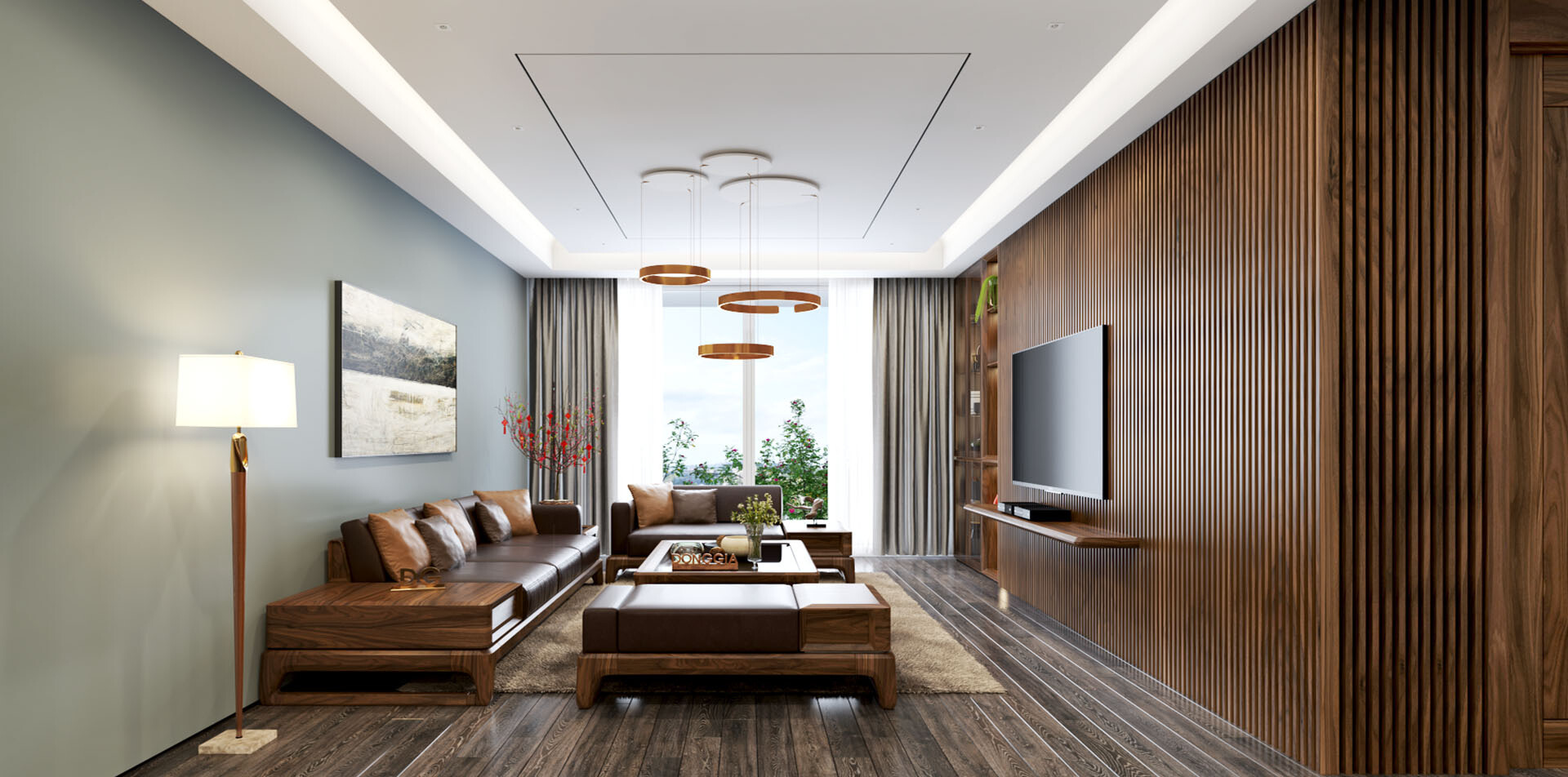 Sàn gỗ trong thiết kế nội thất phòng khách Vinhomes Ocean Park